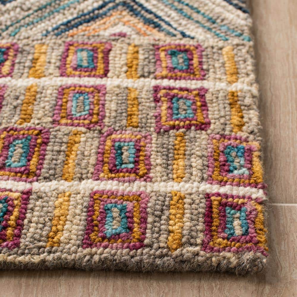 Handmade Green and Red Geometric Wool Area Rug, 2' x 3'