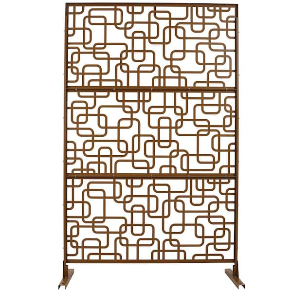 6.3 ft. x 4 ft. Brown Outdoor Steel Decorative Privacy Screen, Indoor Metal Privacy Fence Panel