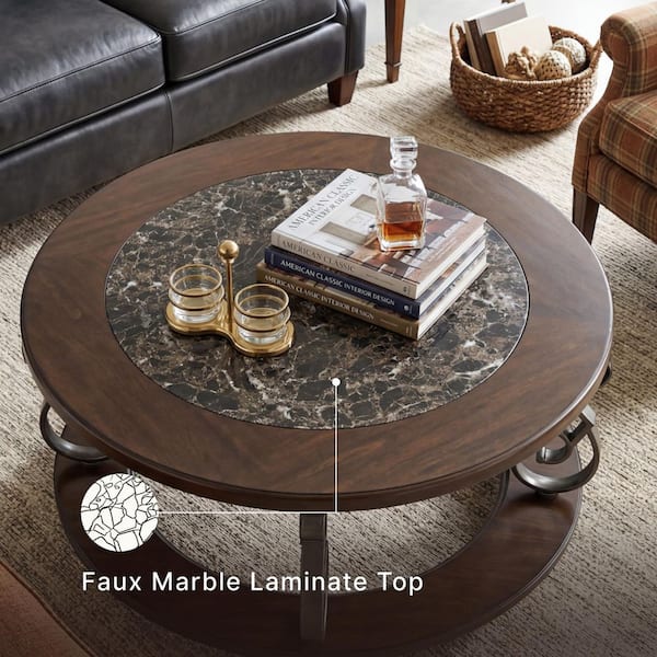 Signature DESIGN BY ASHLEY Frallyn 42 in. Dark Brown Round Faux