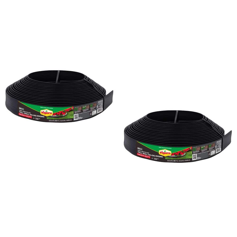 Vigoro 60 ft. x 2.5 in. Black Plastic Landscape No Dig Edging Tall