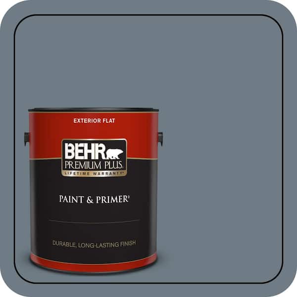BEHR PREMIUM PLUS 1 gal. #N490-5 Charcoal Blue Flat Exterior Paint & Primer