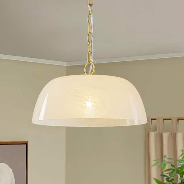 Suavidad 1-Light 14.8 in.W Brass Modern Bowl Pendant Light with Abstract Glass for Kitchen/Living Room