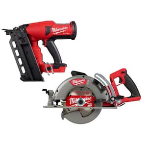 M18 FUEL 18-Volt Lithium-Ion Brushless Cordless Duplex Nailer (Tool Only) w/M18 FUEL 7-1/4 in. Rear Handle Circular Saw