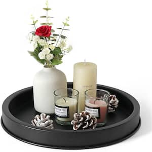 11.4 in. W Black Round Metal Decorative Serving Tray