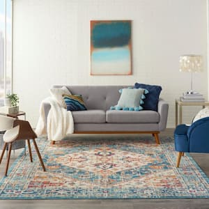 Passion Ivory/Light Blue 7 ft. x 10 ft. Persian Medallion Transitional Area Rug