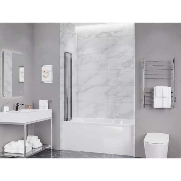 Accordion Style 33 in. W x 56 in. H Sliding Framed Tub Door in Chrome with Tsunami Guard Tempered Clear Glass