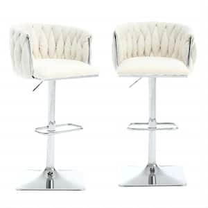 32.68 in. White Boucle Seat High Back Metal Frame Adjustable Hight Cushioned Bar Stool (Set of 2)