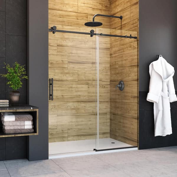 Holcam Eclipse 60 in. W x 74 in. H Frameless Sliding Shower Door in Matte Black