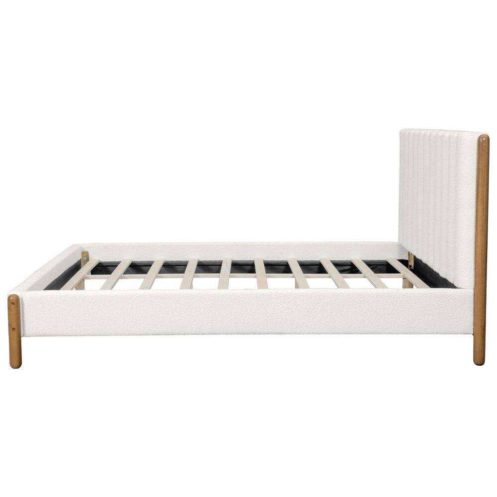White Wood Frame California King Size Platform Bed with Boucle Upholstered Thick Headboard, Solid Wooden Legs price history on PriceWatchPro