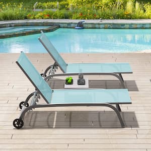 3-Piece Turquoise Blue Outdoor Adjustable Chaise Lounge with Side Table