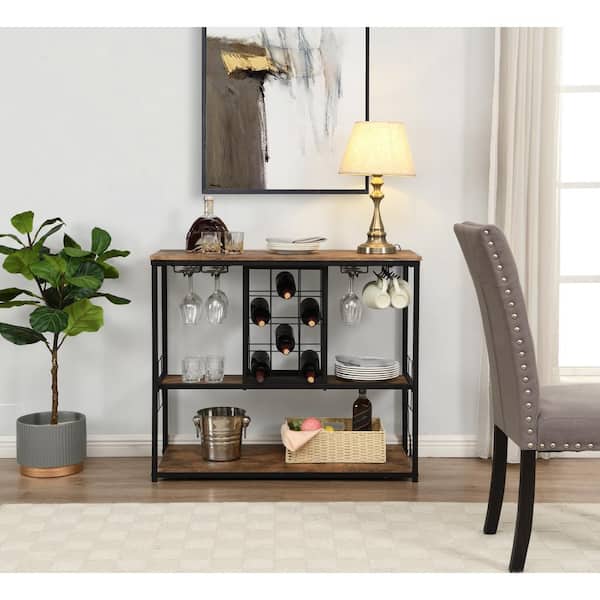 Unbranded Black Kitchen Bar and Serving Cart with 3-Tier Storage Shelves
