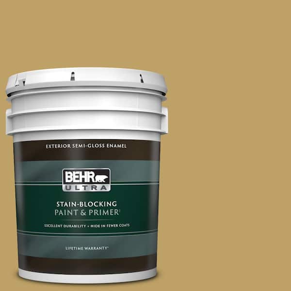 BEHR ULTRA 5 gal. #360F-5 Desert Moss Semi-Gloss Enamel Exterior Paint & Primer