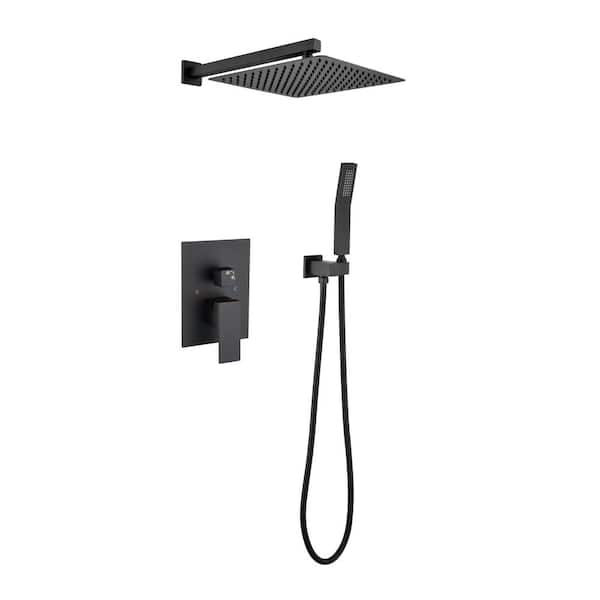 Fapully Single Handle 2-Spray Shower Faucet, Ceiling Mounted Rainfall 16 in Shower Faucet,2.2 GPM with Drip Free in Matte Black