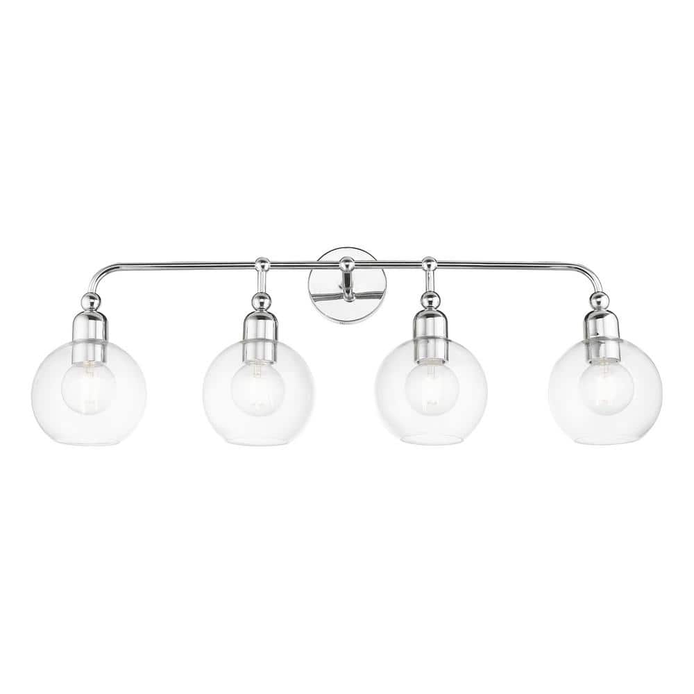 Elegant Polished Chrome 4-Light Vanity with Clear Glass Shades