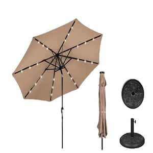 10 ft. Solar Market Umbrella with LED Lights in Tan with Base