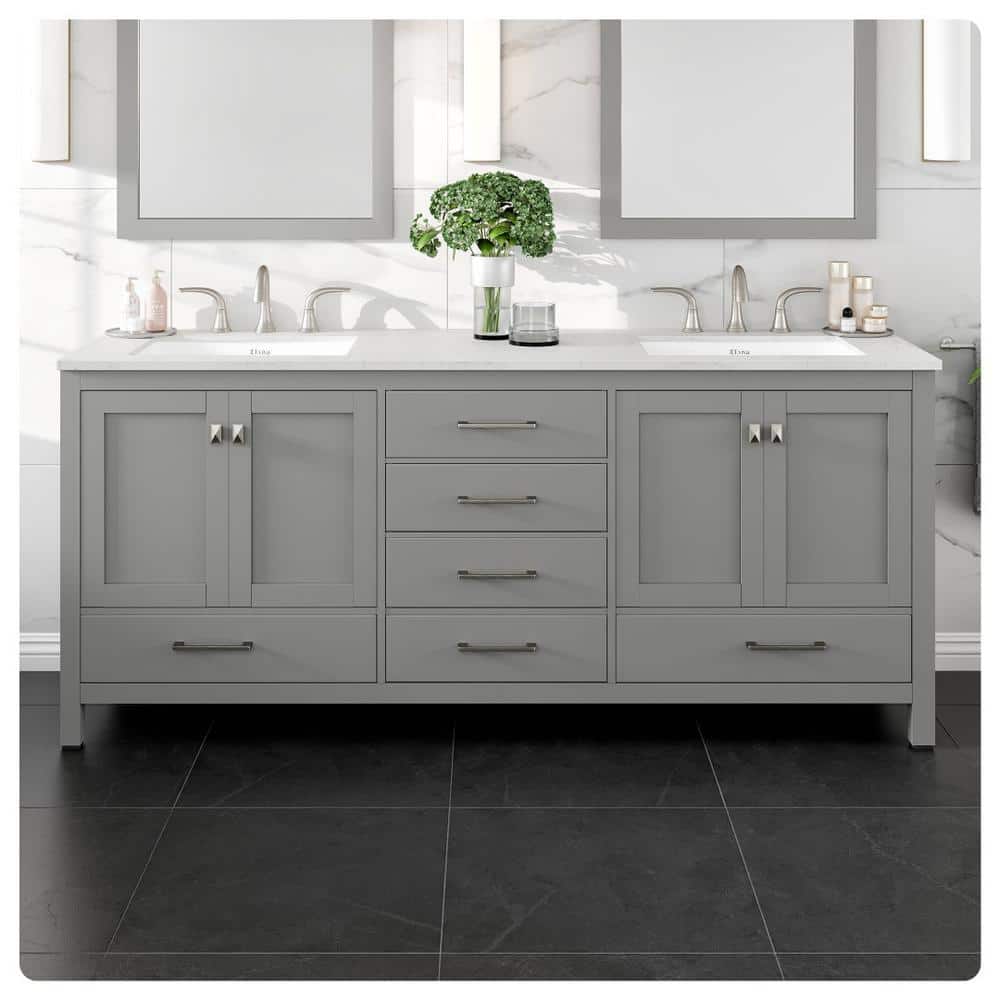 Aberdeen 78 in. Double Sink Gray Bath Vanity with White Carrara Quartz Top (Assembled) price history on PriceWatchPro