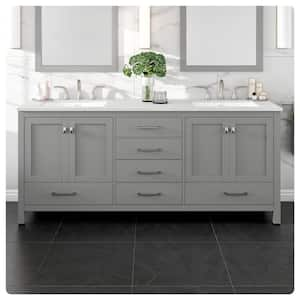 Aberdeen 78 in. W x 22 in. D x 34 in. H Double Bath Vanity in Gray with Carrara Quartz Top with White Sinks