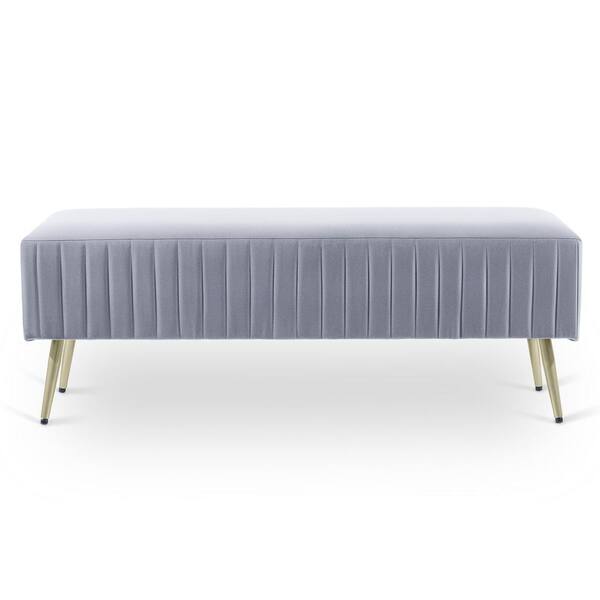 Merra Grey Modern Upholstered Bed and Entryway Bench with Padded Velvet Seat 16 in. H x 15.6 in. W x 46 in. D