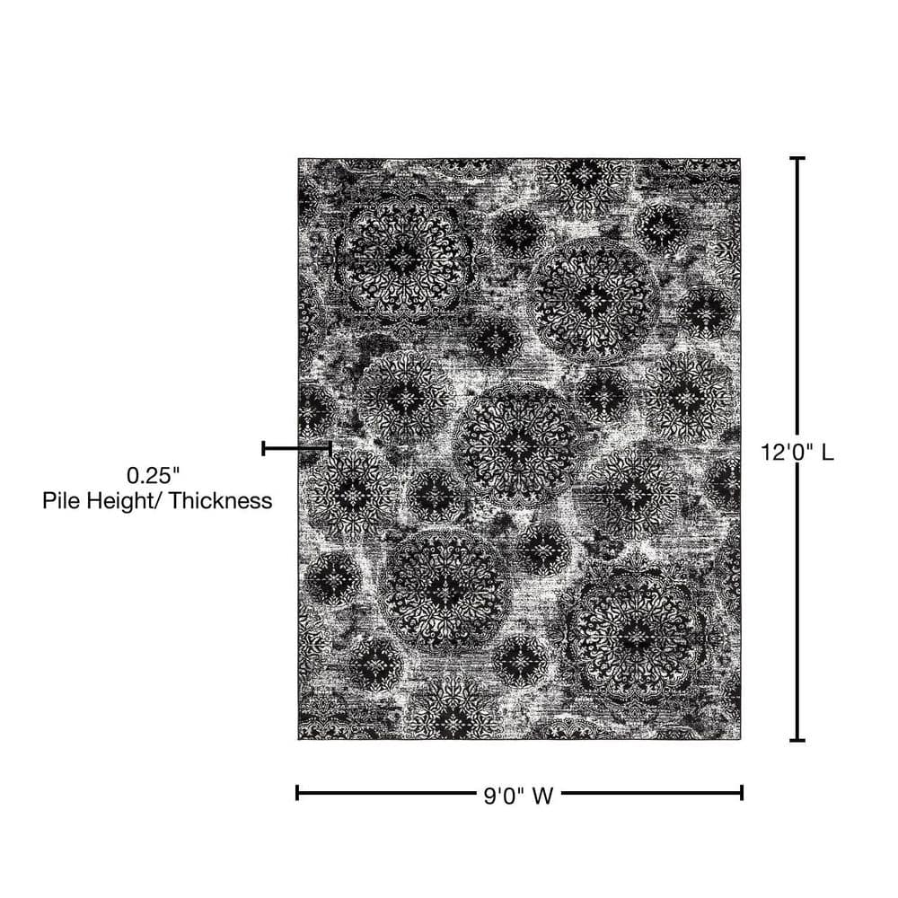 Grand Sofia 9' x 12' Black Reversible Stain-Resistant Area Rug