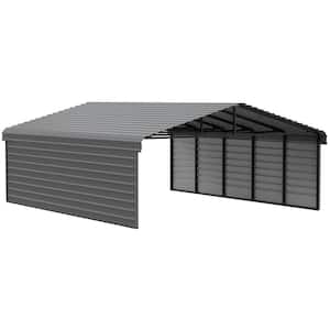 20 ft. W x 24 ft. D x 9 ft. H Charcoal Galvanized Steel Carport with 2-sided Enclosure