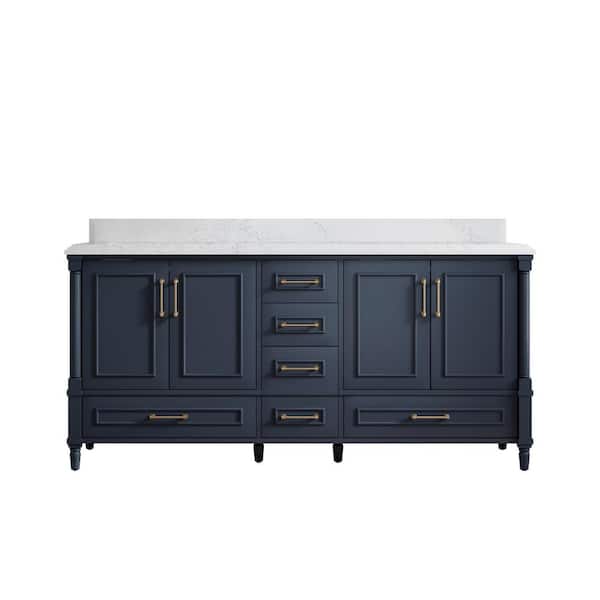 Willow Collections Hudson 72 in. W x 22 in. D x 36 in. H Double Sink Bath Vanity in Hale Blue with Cove Edge Empira Quartz Top