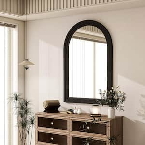 24 in. W x 36 in. H Arched Classic Black Wooden Framed Bathroom Vanity Mirror Wall Mirror