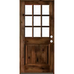 36 in. x 80 in. Rustic Knotty Alder Left-Hand Clear Low-E Glass 9-Lite Provincial Stained Wood Single Prehung Front Door