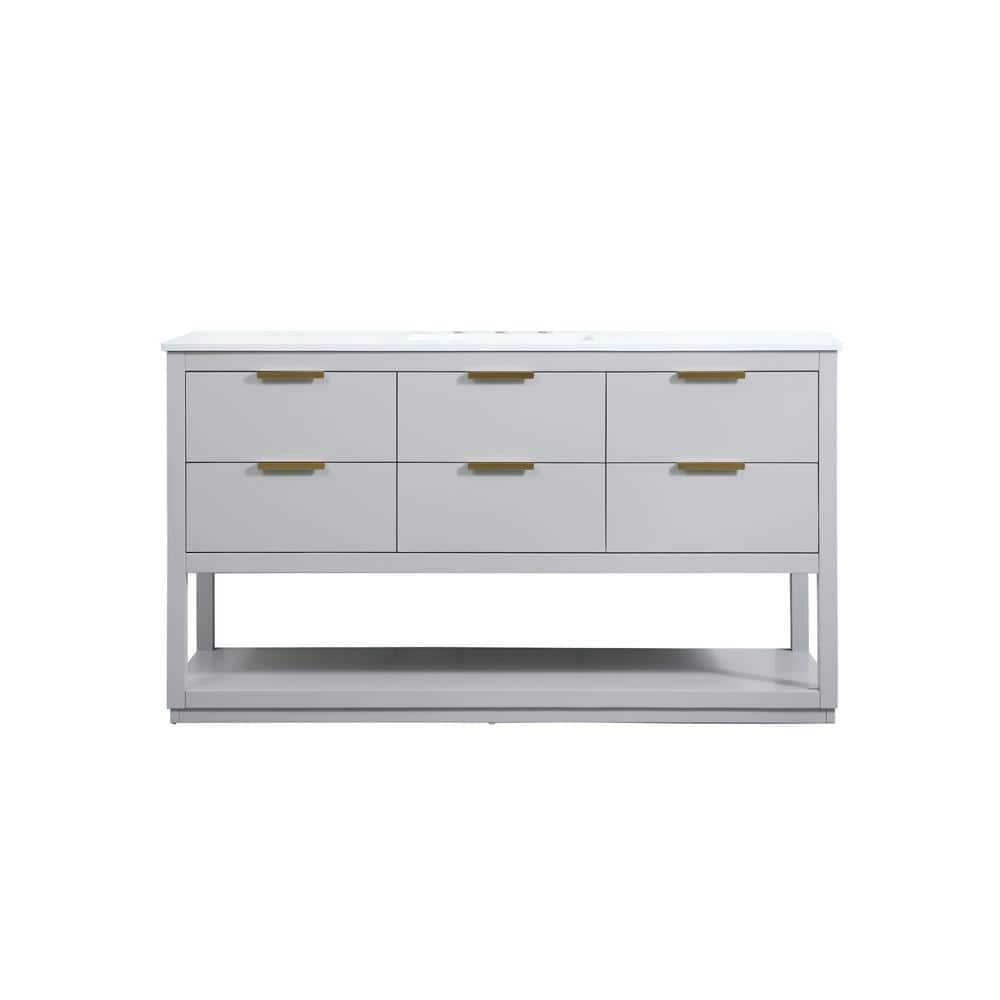 Timeless Home 60 in. W Single Bath Vanity in Grey with Engineered Stone Van
