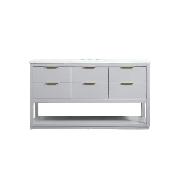 Unbranded Timeless Home 60 in. W Single Bath Vanity in Grey with Engineered Stone Vanity Top in Calacatta with White Basin