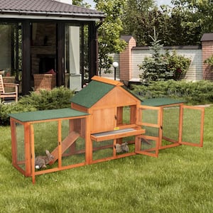 2-Story Rabbit House Pet Hutch with Ramps for Backyard Orange