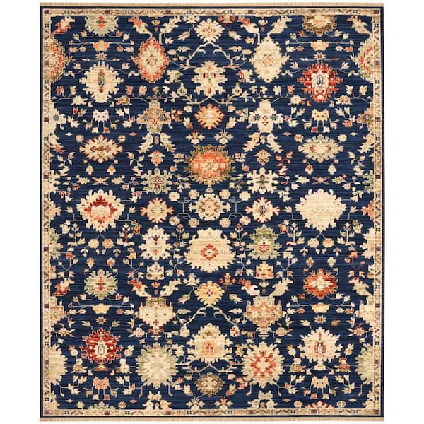 Antique Bloom Navy 9 ft. x 12 ft. Medallion Traditional Area Rug