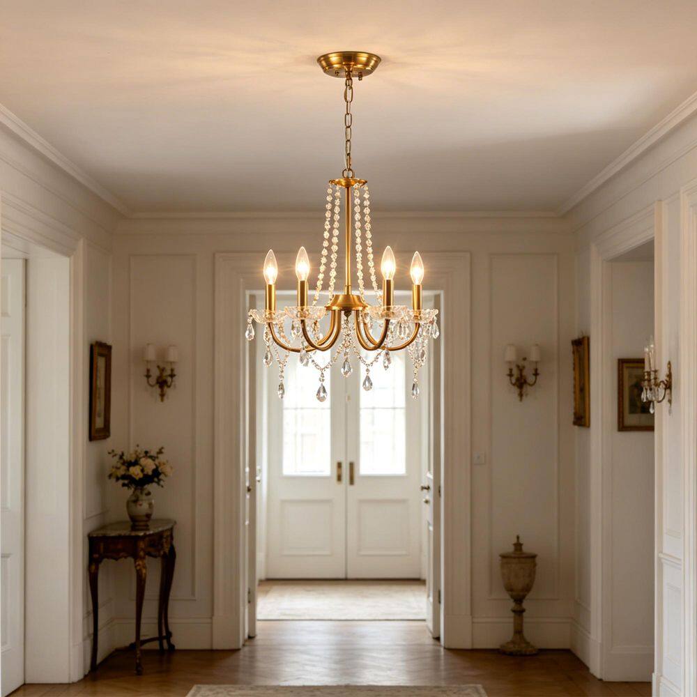 4 Light Antique Brass Crystal Chandelier Classic Candle Style Pendant Chandeliers with Crystal for Dining Room Foyer price history on PriceWatchPro
