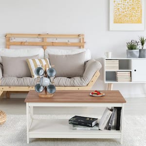 39.3 in. Ivory Rectangle MDF X-Shape Design Coffee Table with Storage Shelf