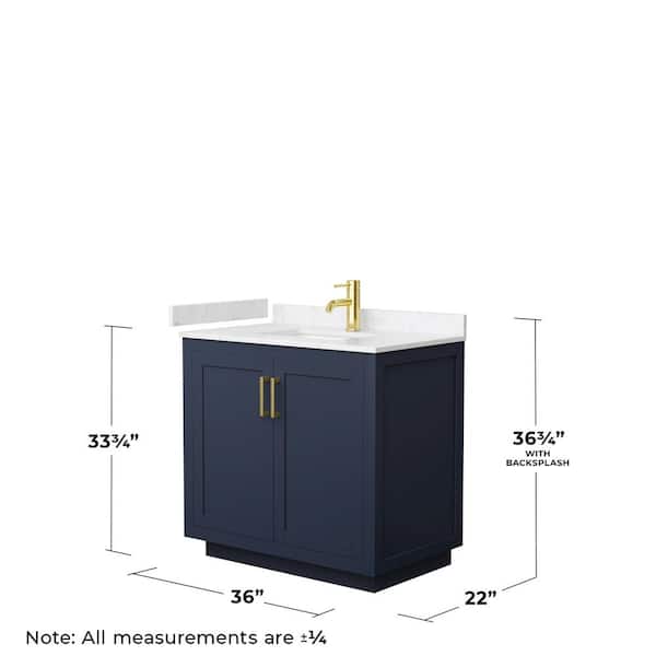 Miranda 36 in. W Single Bath Vanity in Dark Blue with Cultured Marble Vanity Top in Light-Vein Carrara with White Basin