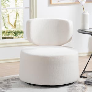 29 in. W Armless Faux Fur Fabric 360° Swivel Chair Round Sofa Curved Lounge Ottoman with Removable Backrest in White