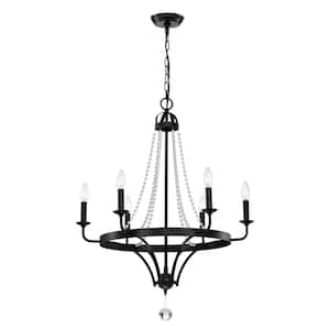 Lilje 6-Light Candle Style Sweep Black Wheel Chandelier for Dining/Living Room, Bedroom, Foyer, with No Bulbs Included