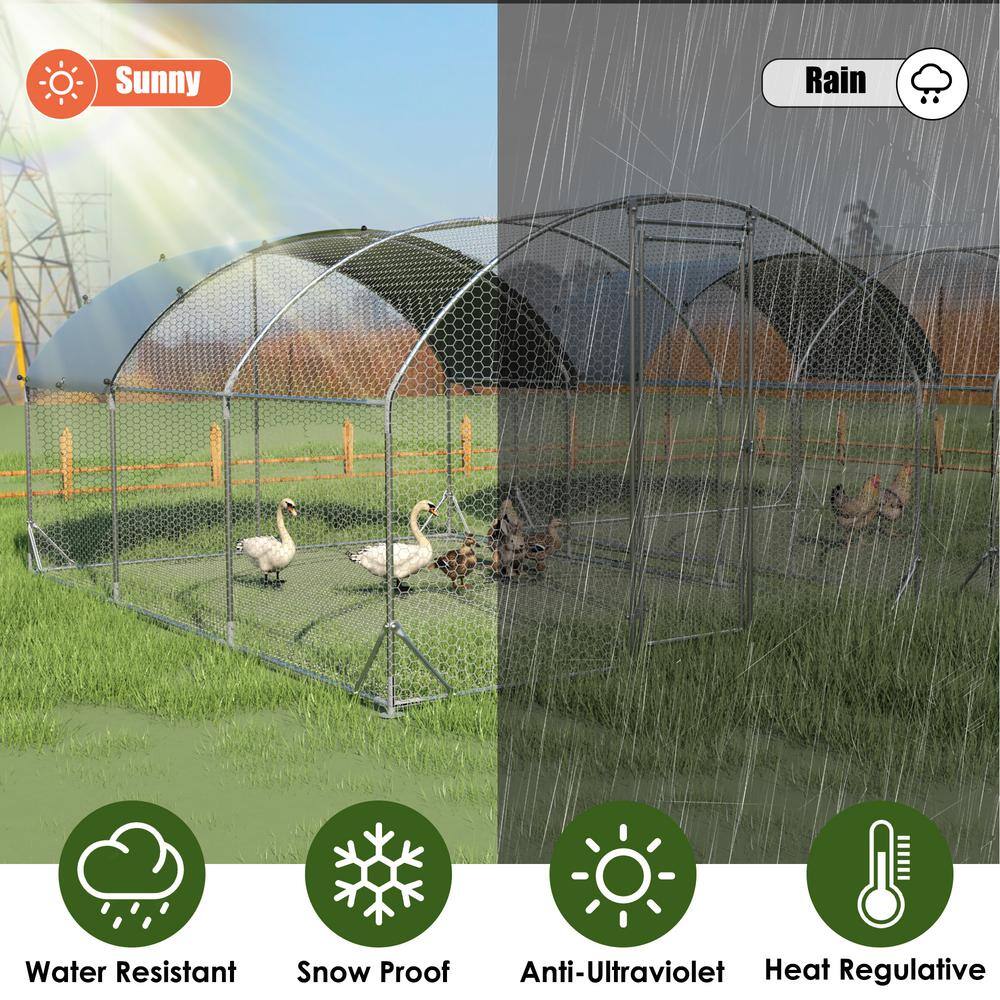 Large Metal Chicken Coop with Waterproof UV Cover, 9.2'W x 18.7'L x 6.5'H