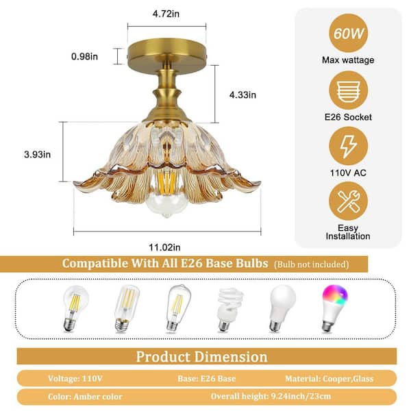 Merbotin BeamHaven 1-Light Semi-Flush Mount Vintage Ceiling Lights