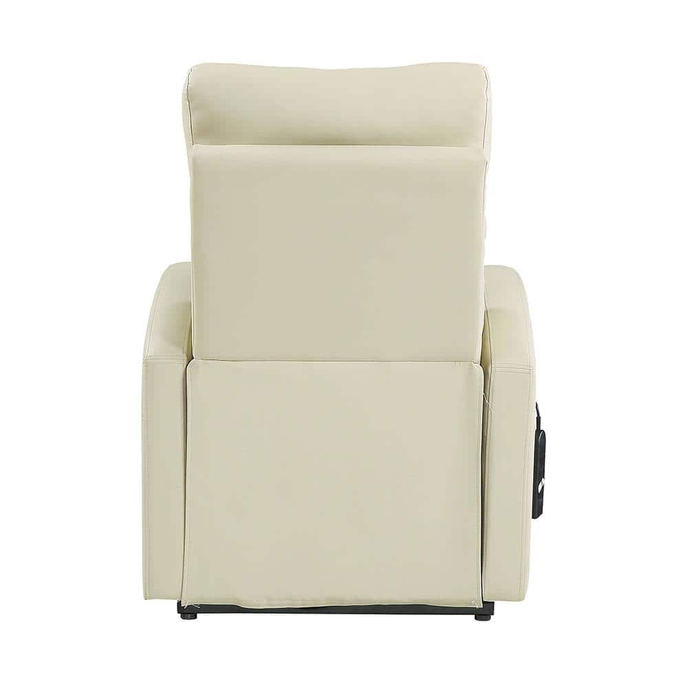 Beige 28'' PU Leather Swivel Recliner with Lift and Wood Accents