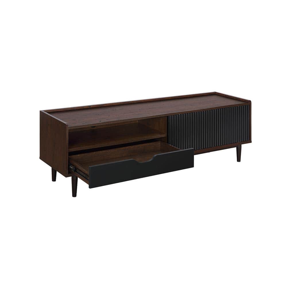 Duane Dark Brown and Black Ribbed TV Stand with Iron Legs