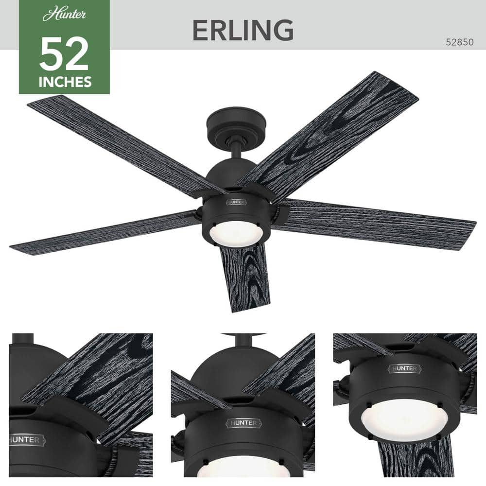Erling Matte Black 52" Ceiling Fan with LED Light and Remote