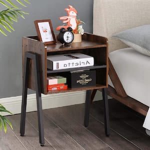 Side End Table Furniture with 2-Tier Open Storage Compartments Industrial Nightstand for Small Spaces, 18.3"X23.6"X11.8"