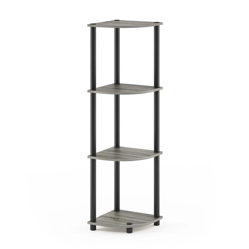 French Oak Gray and Black 4-Tier Corner Display Shelf