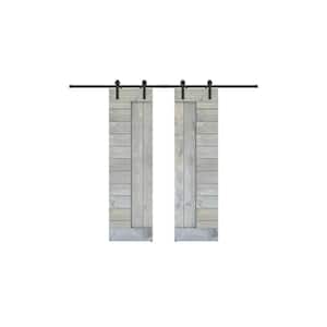 Panel Series 60 in. x 84 in. Fully Set Up Weather Grey Finished Pine Wood Sliding Barn Door with Hardware Kit