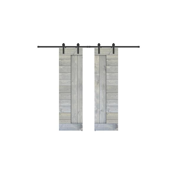 Dessliy Panel Series 60 in. x 84 in. Fully Set Up Weather Grey Finished Pine Wood Sliding Barn Door with Hardware Kit