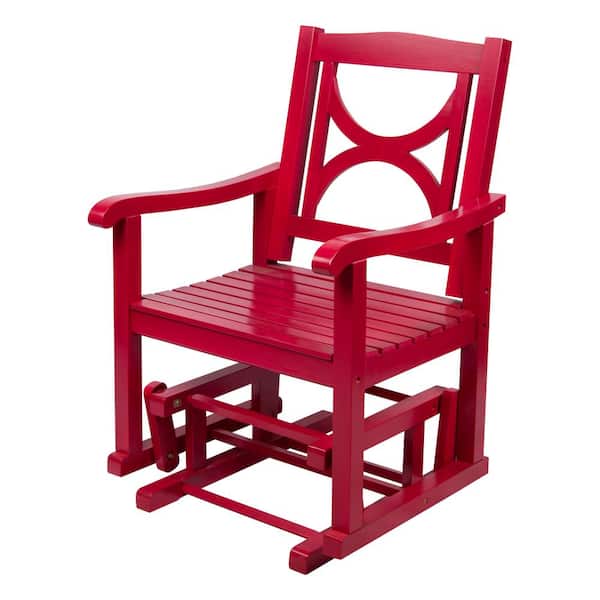Shine Company 39"H Chili Pepper Finish Wooden Outdoor Luna Glider Chair, Yard Patio Garden Wood Furniture