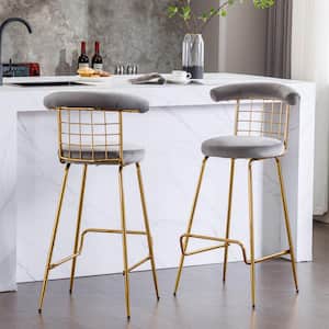 32 in. Gray Soft Back Metal Counter Height Bar Stool with Velvet Seat (Set of 2)