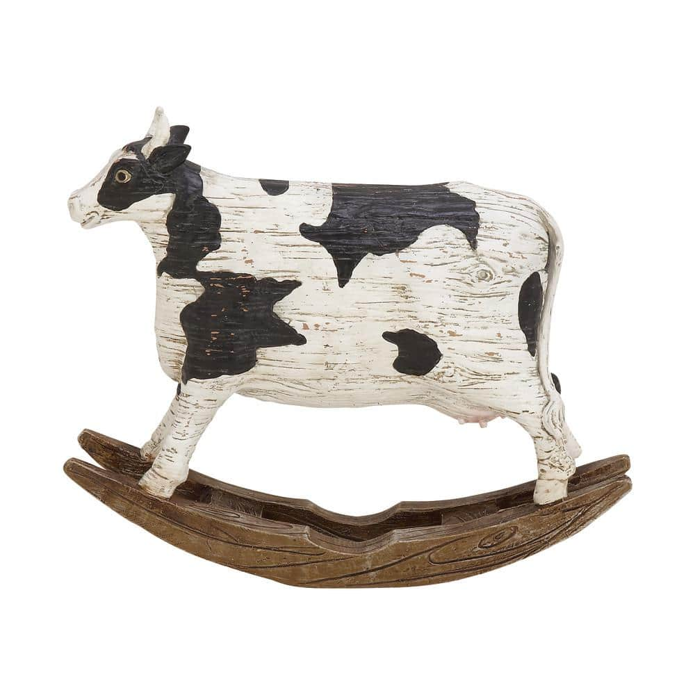 Litton Lane 3 in. x 11 in. White Polystone Cow Sculpture