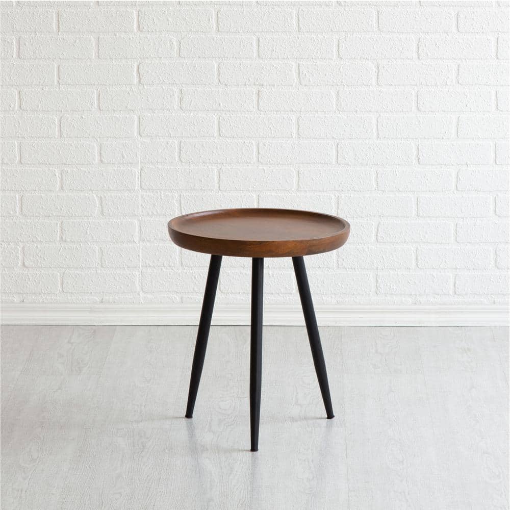 Handcrafted Mango Wood & Metal Round Side Table - 15.75"