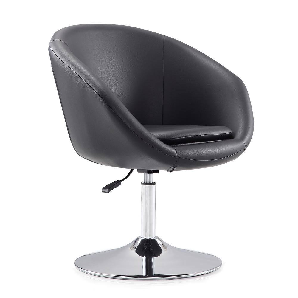 Set of 2 Black Faux Leather Swivel Chairs with Chrome Base
